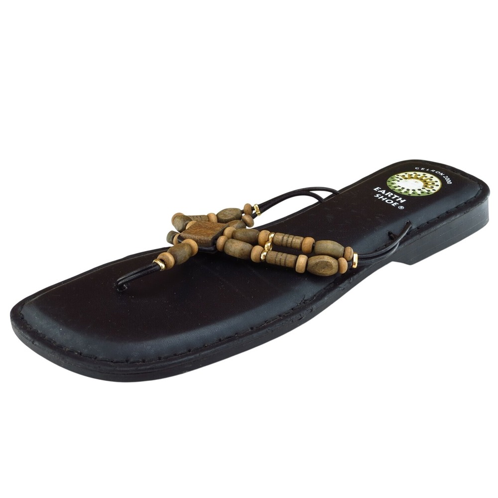 Earth Shoe Sz 9 M Black Flip Flop Leather Women‎ Sandals